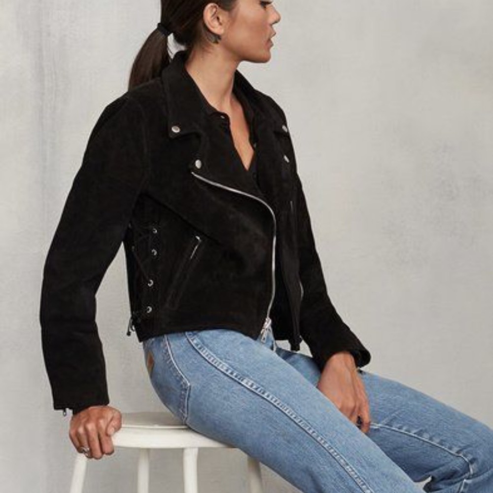 Reformation black suede moto jacket